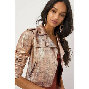 Brisa Metallic Cropped Faux Leather Moto Jacket